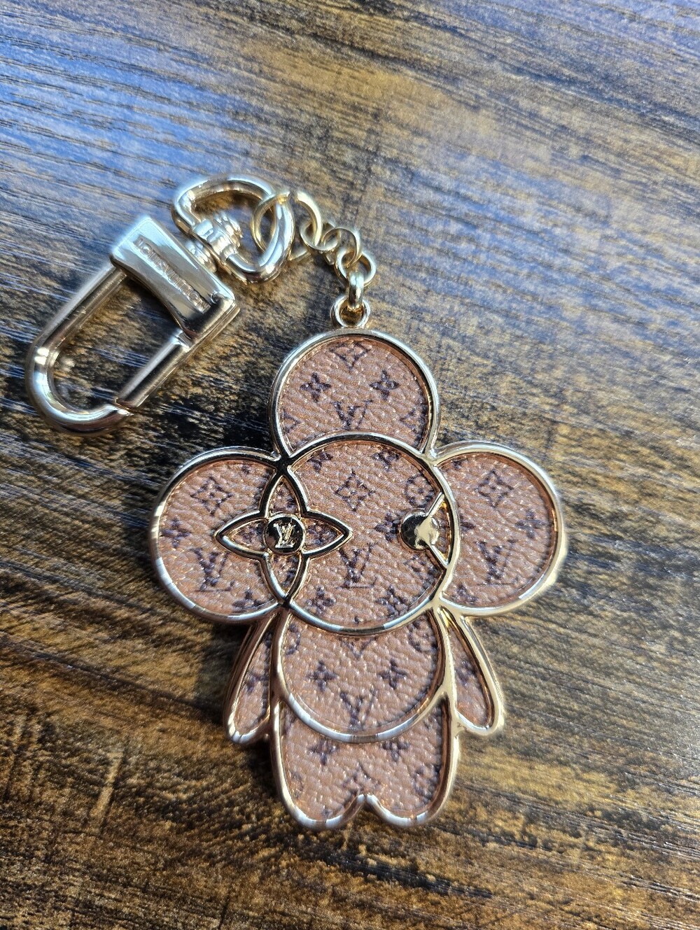 Monogram Flower Keychain Charm in Blush Brown with Gold Trim